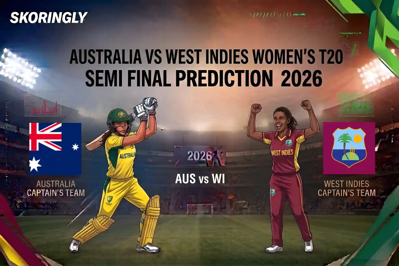AUS-W vs WI-W Match Prediction, Semi-Final 1 | ICC Women's T20 World Cup 2026 | Pitch Report, Weather Report, Playing XI, Dream 11 Picks and Head-to-Head Records 