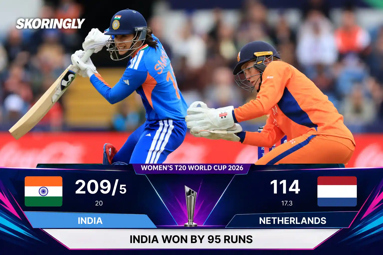 IND-W vs NL-W, ICC Women's T20 World Cup 2026: India Beat Netherlands by 95 Runs | Full Scorecard, Highlights & Result (17 June 2026)