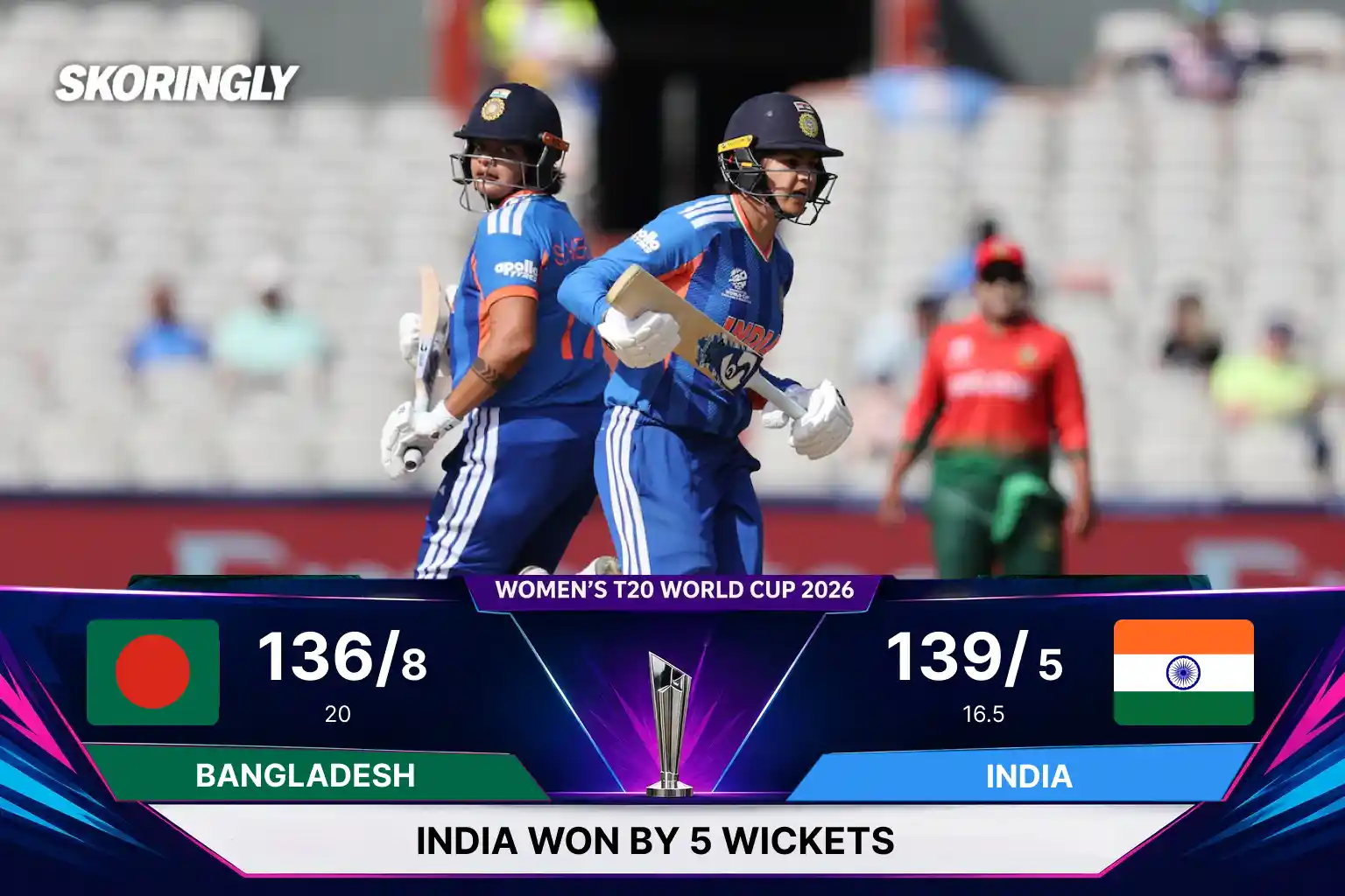Ind-W vs Ban-W, 23rd Match: India Women Win by 5 Wickets to Stay Alive in Women's T20 World Cup 2026 (June 25)