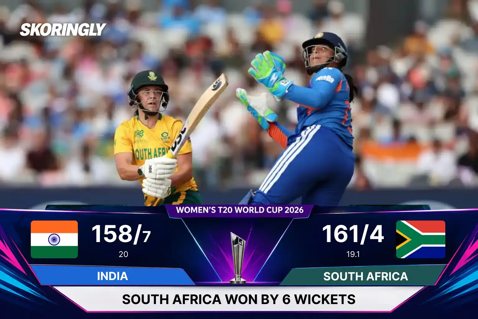 SA-W vs IND-W Result: South Africa Beat India by 6 Wickets in T20 World Cup 2026 as Kapp Hits 81| Match 18