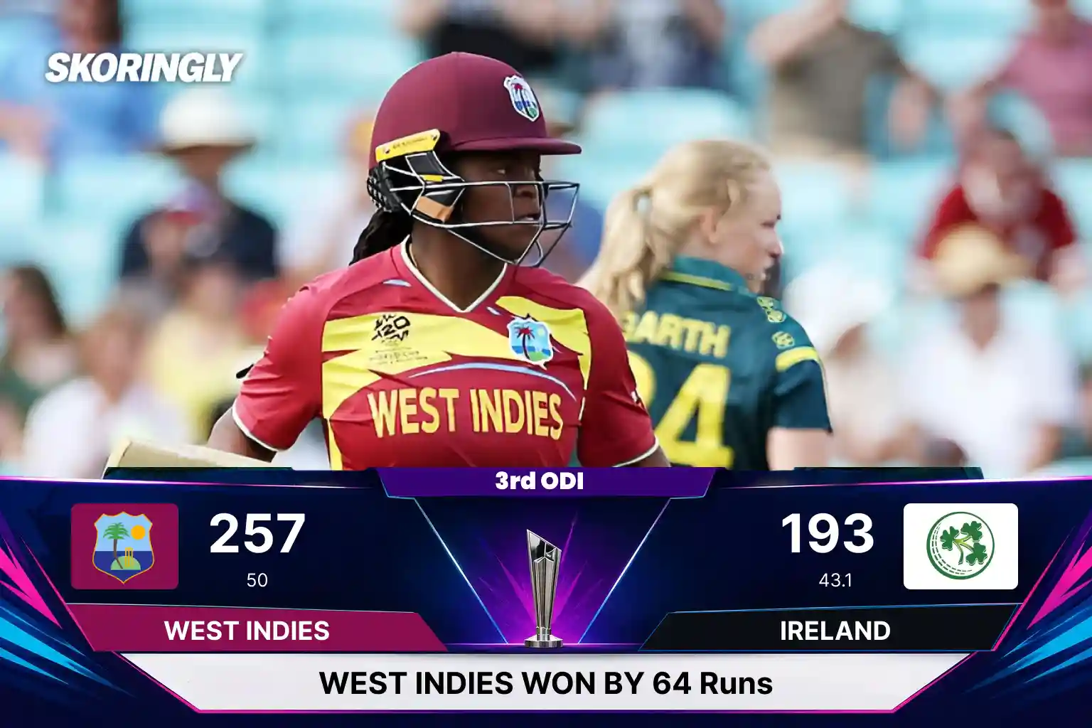 West Indies-W Beat Ireland-W by 64 Runs to complete a 3-0 Series (West Indies Women tour of Ireland, 3rd ODI 2026) 